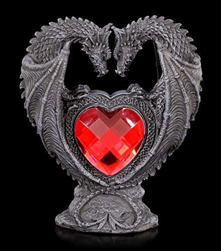 Figuren Shop GmbH Fantasy-Figur Drachen- Liebespaar mit rotem Herz | Dekofigur, handbemalt