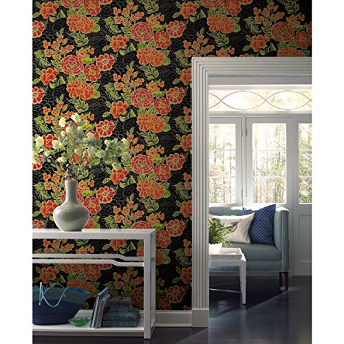 RoomMates Waverly Zen Garden Peel and Stick Wallpaper, Black, Pink