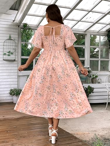 Image of Floerns Women's Plus Size Floral Square Neck Flounce Short Sleeve A Line Maxi Dress