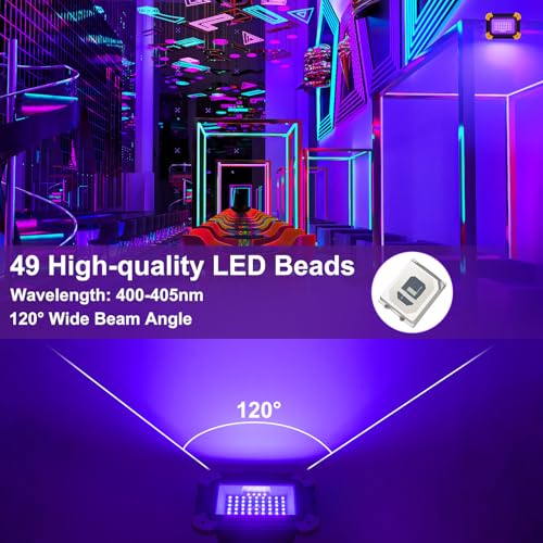 Image of AUMIO Rechargeable Black Light 2-Pack, 5000mAh Portable Battery Powered Magnetic LED Blacklights, Waterproof Cordless 405nm Ultraviolet Flood Light for Glow Party, Halloween, Catfishing, Body Painting