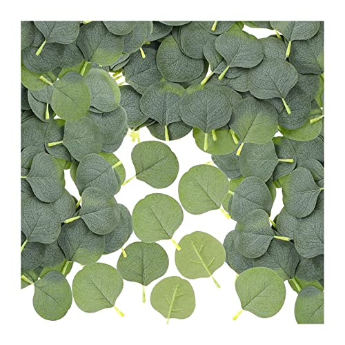 RLVYTA Plantas Decorativas 100 Uds Hojas de eucalipto Flores decoración del hogar Boda Corona de Navidad Material Planta Artificial(Round Leaves)