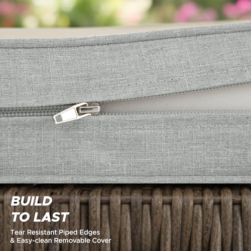 Image of Outdoor Chair Cushions, Water-Resistant & Fade-Resistant, Patio Furniture Lawn Dining Chair Seat Replacement with Mid Back, Ties Zipper, Removable Cover, 18 x 16.5 Inch, Set of 1, Light Grey