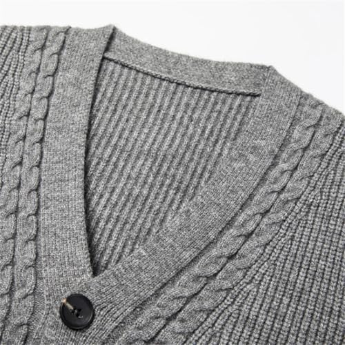Men's Autumn Solid Color V-Neck Daily Warm Cardigan Single Breasted Slimstretchable Striped Long-Sleeved Sweater3