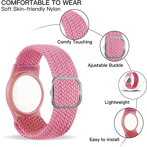 Dingfeiyu Nylon AirTag Wristband for Kids Anti-Lost & Anti-Scratch, Waterproof AirTag Holder Necklace for Kids (pink) - Image 2