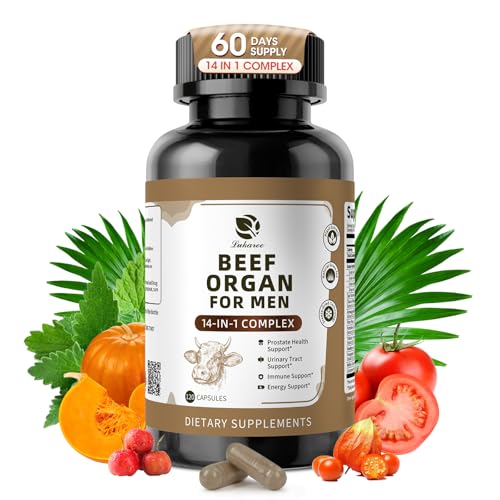 Lukaree Beef Organ Supplement for Men, 14-in-1 Complex - Beef Liver, Kidney, Heart, Saw Palmetto, Chanca Piedra, Supports Prostate Health, Overall Wellness - Grass Fed & Pasture Raised - 120 Capsules