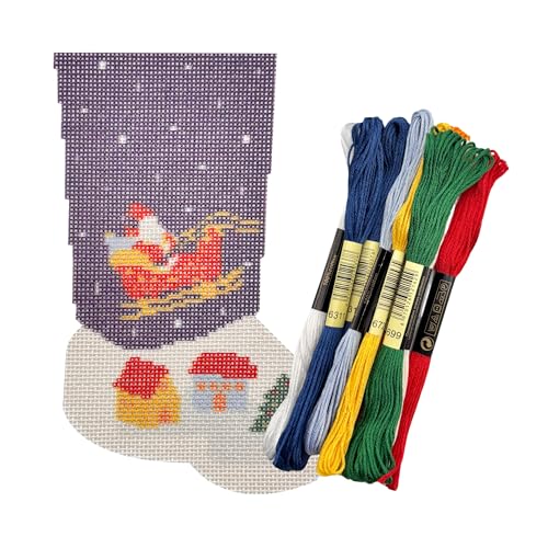 Howies Needlepoint Christmas Needlepoint Kits 18CT Printed Embroidery Pattern Starter Kits Stamped Patterns Canvas Kits(Christmas Stockings - Santa Night 4x6inch)