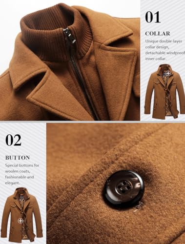 Lavnis Men's Winter Wool Coats Slim Fit Single Breasted Trench Jacket Woolen Pea Coat4
