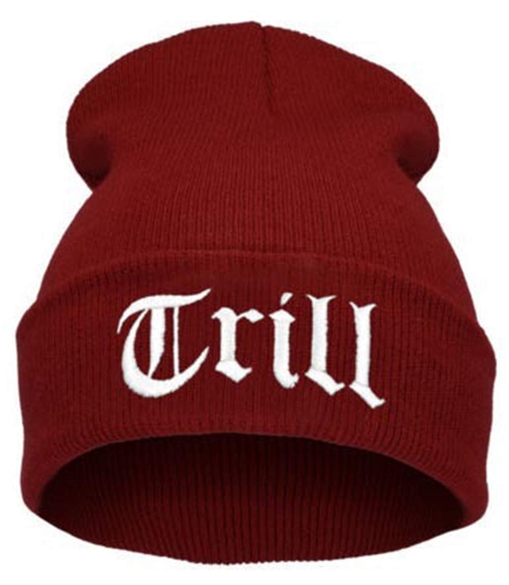 SHHOMELL New Embroidery Meow Winter Hat Men Caps Women's Beanies Warm Hip Hop Bonnet Wool Blends Knitted Hat Wine red Trill