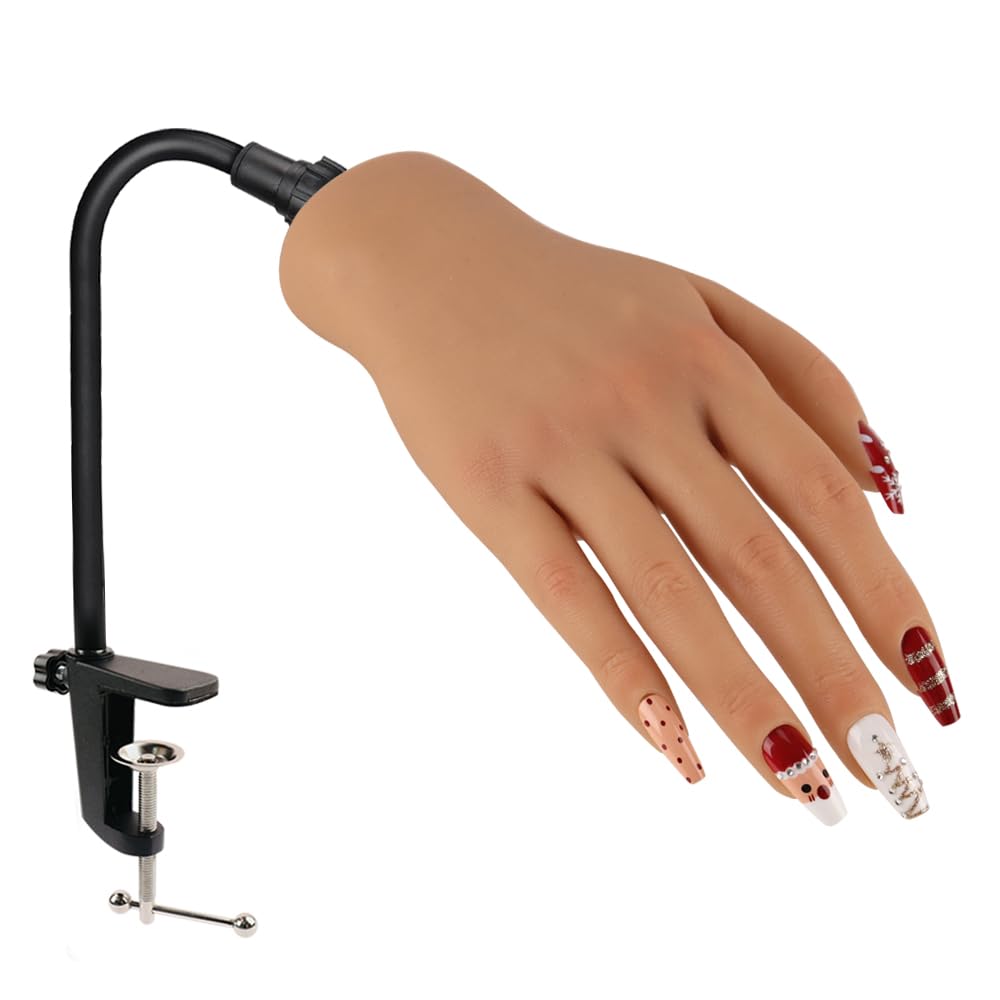 Nail Pratice Training Hand for Acrylic Nails with Stand Bracket,Soft Silicone Maniquin Hand, Flexible Bendable Nail Practice Fake Hand for Nails Art Practice Tool