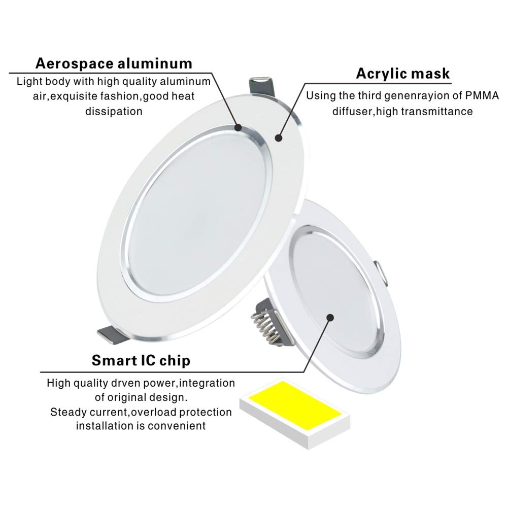 Chillers Focos empotrables LED Planos no Regulables 230V Blanco cálido Juego de 10 focos empotrables LED focos de baño focos LED para salón baño (Color : Gold, Size : Warm White 12w)