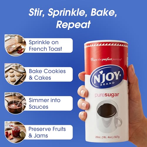 Image of N'Joy Pure Sugar, Pack of 6 Canisters with EZ-Open Pour Spout (20 oz each) | Smooth Granulated Sugar for Coffee Bars, Cafes, Restaurants and Canister for Office, Shelf Stable and No Refrigeration Needed