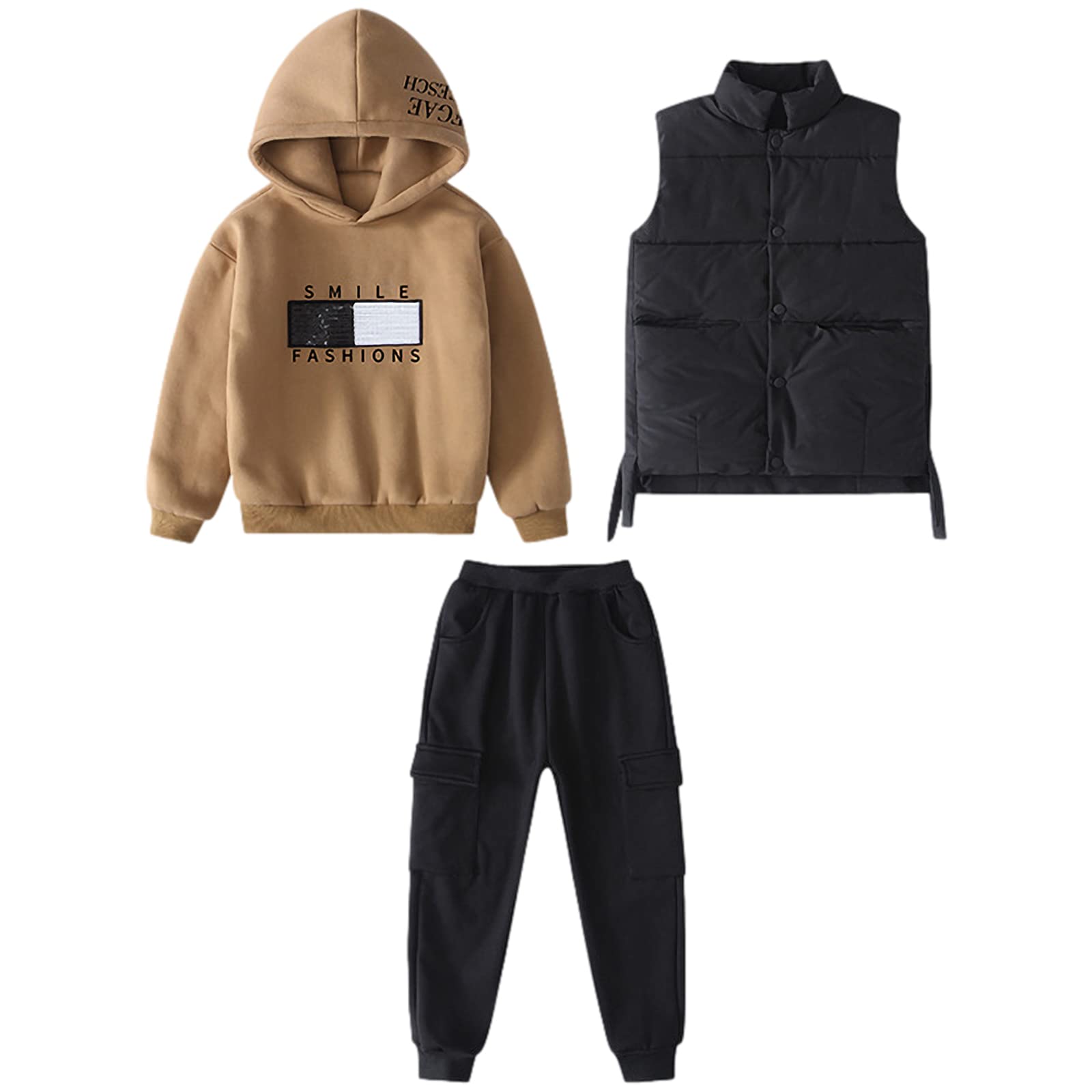 amropi Chándal Niños 3 Piezas Sudadera con Capucha y Cálido Chaleco y Pantalones Jogging Conjunto Ropa para 3-12 años
