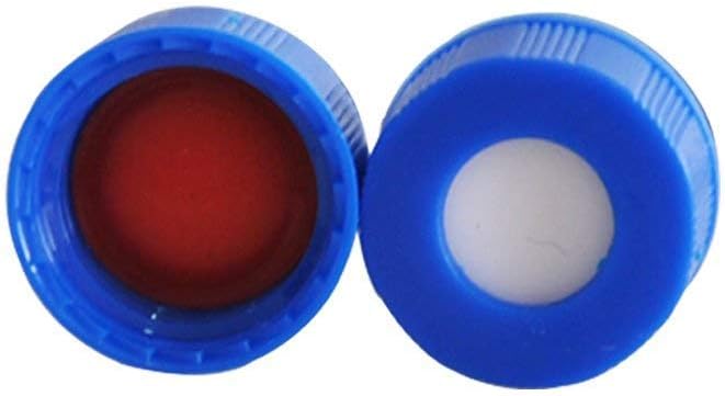 Membrane Solutions 9-425 Screw Thread Caps 9mm Autosampler Vial Cap with Septa, Red PTFE/White Silicone Septa, Pack of 100