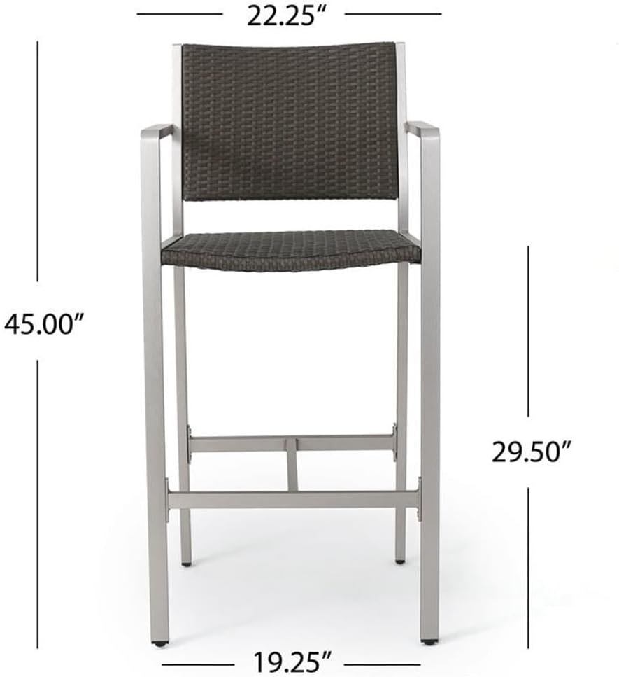 Christopher Knight Home Cape Coral Outdoor Wicker Bar Stools, 4-Pcs Set, Grey