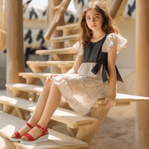 Image of PANDNAINJIA Girls Sandals Wedge Platform Heels Dress Shoes | Little Big Kids Heel Espadrille Lightweight Open Toe Summer Flower Girl Wedding Party Shoes