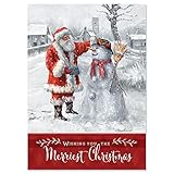 Santa & Snowman Personalized Christmas Greeting Card by Marcello Corti - Set of 18, Large 5" x 7", Christmas Cards with Sentiments Inside