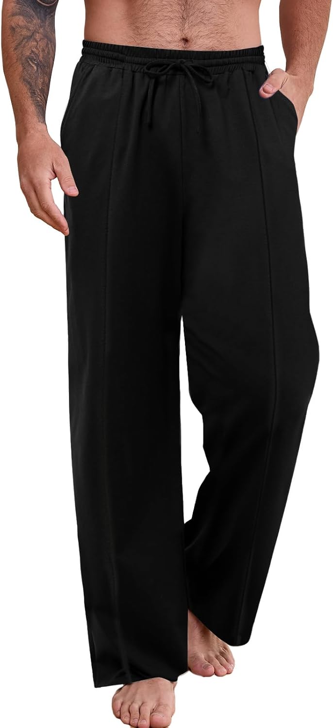 Auxo Mens Sweatpants Open Bottom Cotton Yoga Sweat Pants Lightweight Casual Running Athletic Lounge Pants with Pockets