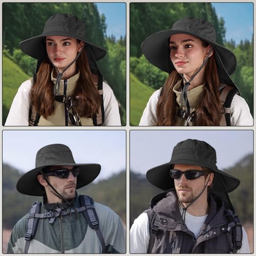 Image of Sun Hats for Men Women, UPF50+ Protection Safari Hat,Wide Brim Fishing Hat with Neck Flap,Bucket Hats for Beach Hiking