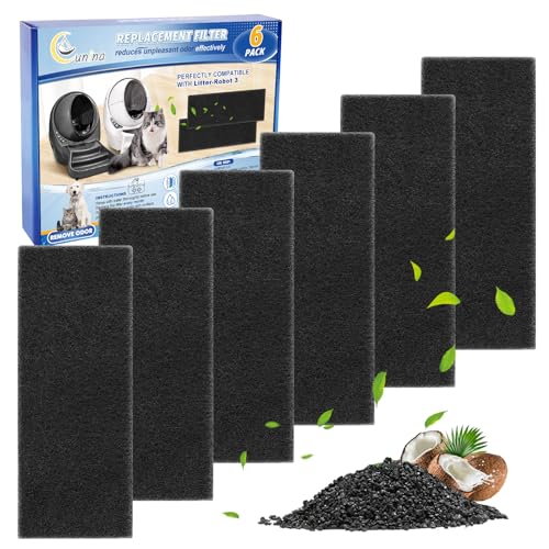 Cunina Carbon Filters for Litter-Robot 3, Activated Carbon Litter Box Filter for Litter-Robot 3 Self Cleaning Cat Litter Box Filters, Accessories Replacement, 6 Pack