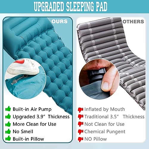 OPL5 Camping Sleeping Pad, 4 Inch Inflatable Air Mattress Camping with Pillow Carry Bag, Backpacking Sleeping Mat Built-in Foot Pump Waterproof Sleeping Pad for Hiking,Camping (Peacock Blue) - Image 4