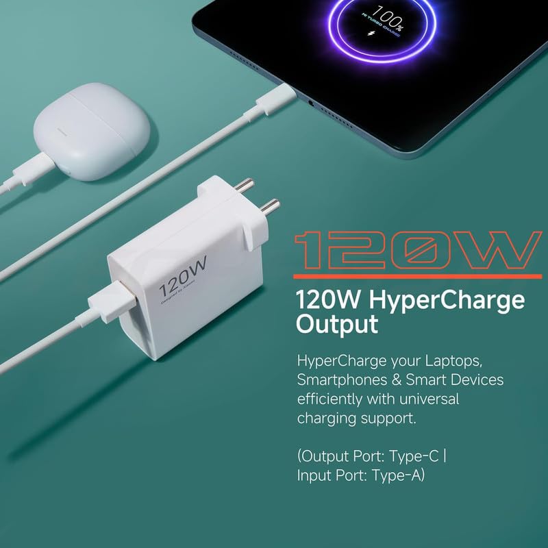Image of MINLU 120W HyperCharge Adapter with USB Type-C Cable Compatible with Xiaomi 14, 14T, 13, 13T, 12, 12T, 12S Pro, Redmi K70, K60, K50, Poco F4 GT, Black Shark 4, 5