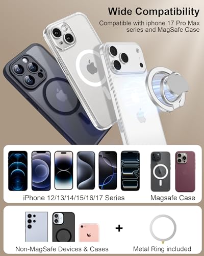 Image of Magnetic Phone Grip Holder for Samsung Galaxy S26 S25 Ultra S24 S23 Z Flip7 Fold7, Two-Sided Magsafe Finger Ring with Kickstand for Apple iPhone 17e 17 Pro Max Air 16e 16 15 Plus Fit Magsafe Car Mount