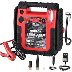 1800 Amp Jump Starter with Air Compressor, acetek Car Battery Jump Starter 260 PSI Tire Inflator, 20000mAh 12V Auto Lead-Acid Battery Booster (Up to 6L Gas or 6L Diesel Engine) with LED Light & USB