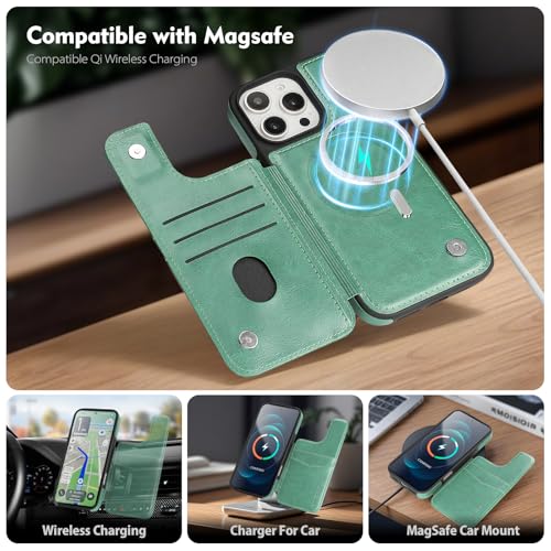 SkyEagle Compatible with Magsafe for iPhone 16 Pro Wallet Case with Card Holder,Women Men Phone Case PU Leather Kickstand Flip Protective Cover Credit Card Slots,for Apple 16 Pro 6.3",Green by SkyEagle - Image 2