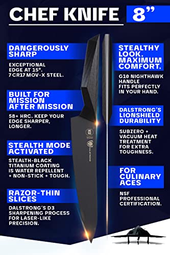 Dalstrong Chef Knife - 8 Inch - Shadow Black Series - Black Titanium Nitride Coated - Razor Sharp Kitchen Knife - High Carbon 7Cr17Mov-X Vacuum Treated Steel - Sheath - Chef's Knife - Nsf Certified #TOP3