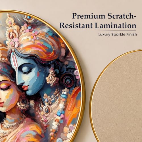 Image of PAINTINGMANTRA Radha Krishna Round Wall Art Painting With Frame For Living Room | Vastu Love & Harmony Decor Framed Painting | Artistic Round Wall Hanging for Living Room, Bedroom & Gifting, 23 Inch
