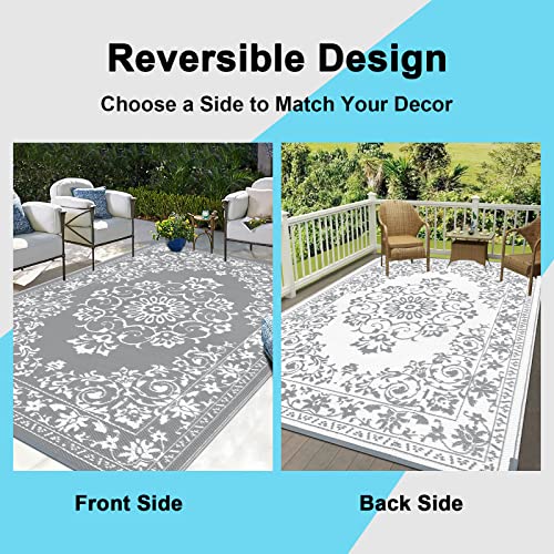 Enyhom Outdoor tapijten voor terrassen waterdicht 150 x 210 cm, omkeerbaar buiten plastic stro tapijt, draagbaar opvouwbaar picknick geweven tapijt voor camper, terras, achtertuin, dek, strand, - Afbeelding 5