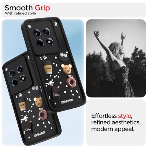 Image of Outlouders Back Cover for OnePlus 12R 5G | 3D Cartoon Cute Fun Bear | Silicone Full Body Protection Bumper Case (Black)