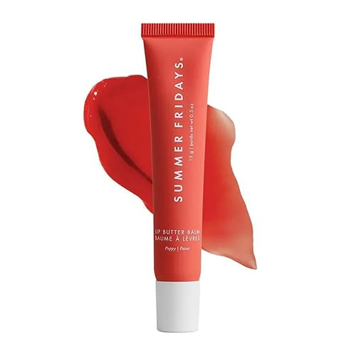 Summer Fridays Tinted Lip Butter Balm - Conditioning Vegan Lip Balm for Instant Moisture, Shine & Hydration - Sheer-Tinted, Soothing Skincare - Poppy (.5 Oz) - Poppy