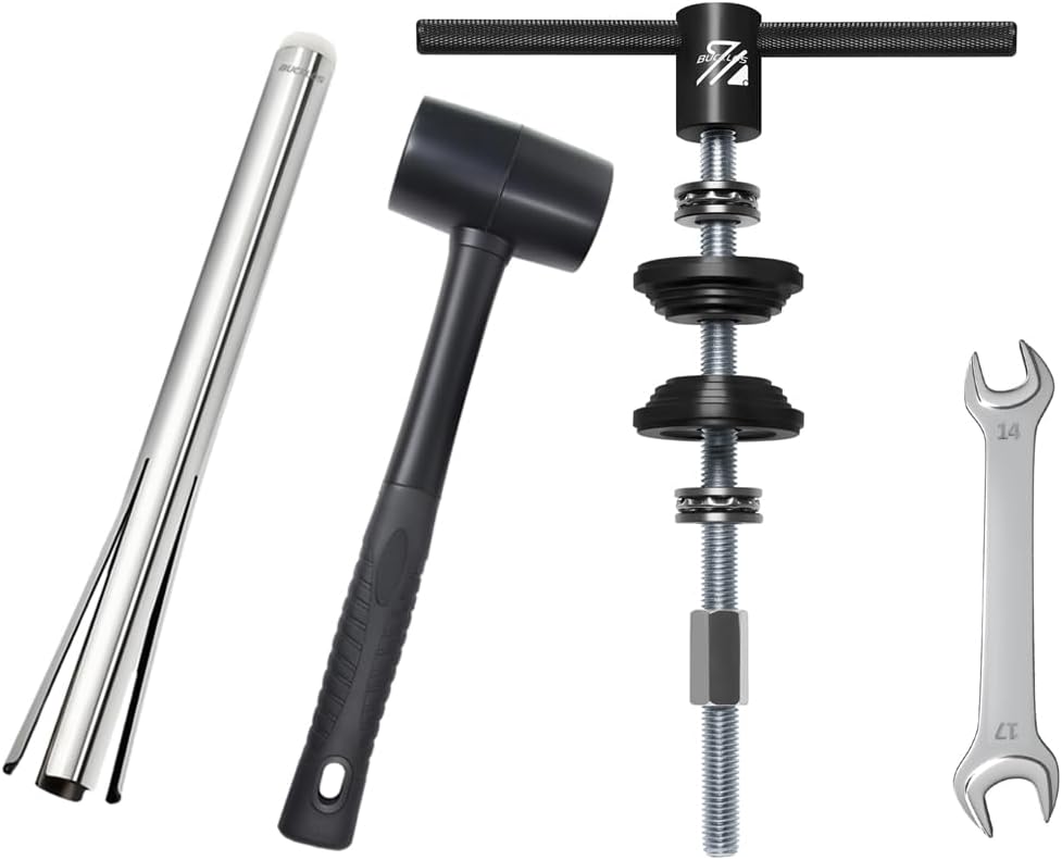 BUCKLOS Headset Cup Removal Tool with Rubber Hammer & Bike Headset Press-in Tool, Bottom Bracket Install Tool Kit, Bearing Press Tool Black