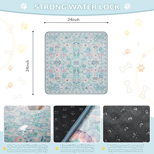 Image of Lahome Washable Reusable Pee Pads for Dogs, 2 Pack, Blue, 24x24 | Super absorbent, waterproof training mats with leakproof non-slip backing; suitable for potty training, crates and floors.