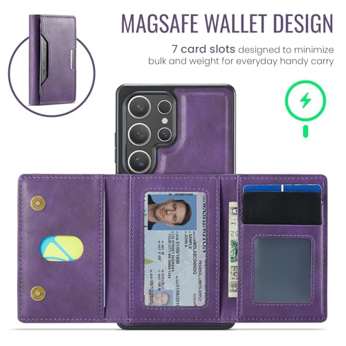 Étui portefeuille iPhone 15 Pro en cuir violet avec coque magnétique amovible - 4