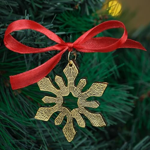 Image of IndianShelf 12 Piece Golden Aluminum Christmas Tree Hanging Ornaments - Reindeer, Angel, Star, Snowflake, Heart & Tree Shapes for Holiday & Home Decor