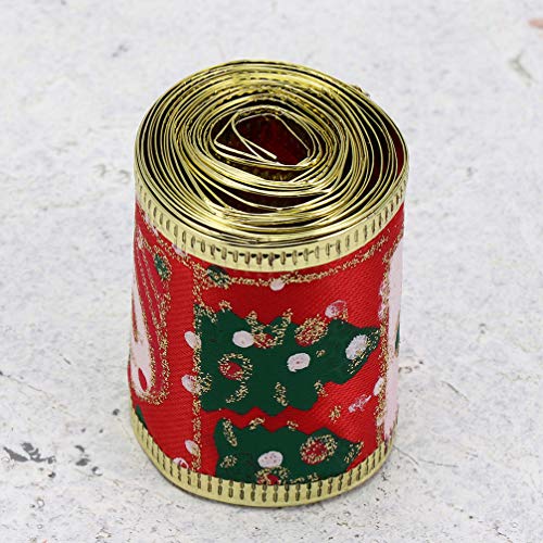 Hemoton 3 Rolos de Fita de Gorgorão de Natal Com Arame Borda Fita Embrulho de Presente Fita Artesana