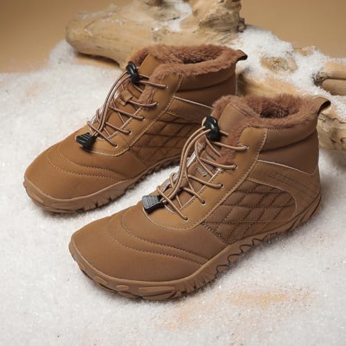 Image of Hike Winter Footwear Barefoot Boots Mens Womens, Waterproof Winter Snow Boots, Warm Ankle Booties, Wide Toe Barefoot Hiking Boots, Non-Slip Zero Drop Sole Hike Shoes for Hiking Walking Outdoor