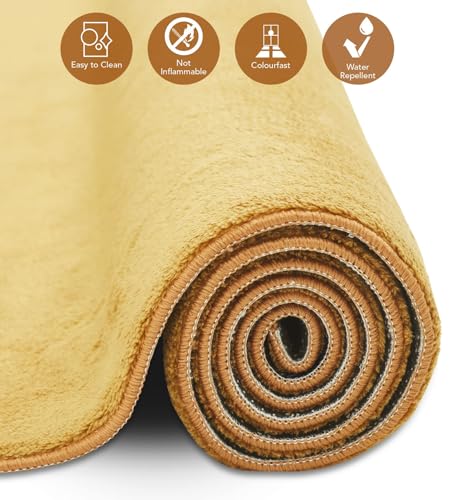Image of Obsessions Large Indoor Polyester Carpet with Solid Pattern Felt Backing, Ideal for Bedroom & Living Room 160x230cm, Camel