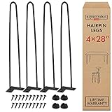 28 Inch Hairpin Legs - 4 Easy to Install Metal Legs for Furniture - Mid-Century Modern Legs for Dining and End Tables, Chairs, Home DIY Projects + Bonus Rubber Floor Protectors by INTERESTHING Home