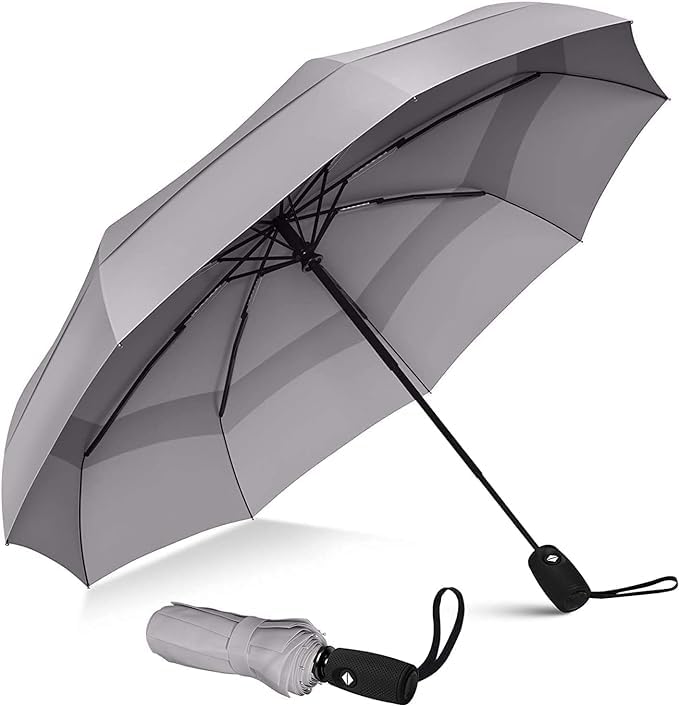 Branded Original Portable Auto Travel Umbrella - Umbrellas for Rain Windproof, Strong Umbrella for Wind and Rain, Auto Open/Close Button and Perfect Car Umbrella for Men & Women (GREY)-image-45