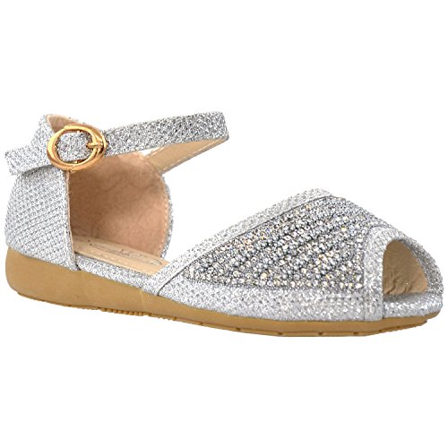 Generation Y Girls Flat Sandals Kids Peep Toe Ankle Strap Glitter Dress Shoes GY-KS-IVY-01