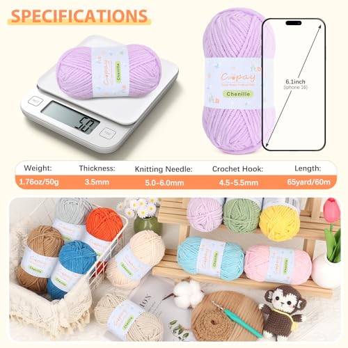 Image of Coopay Chenille Yarn for Crocheting, 8 Pack Medium Weight Yarn - CYC #4 - Total 520yd, Soft Crochet Yarns for Plush Toys, Blankets, Scarves (Purple)