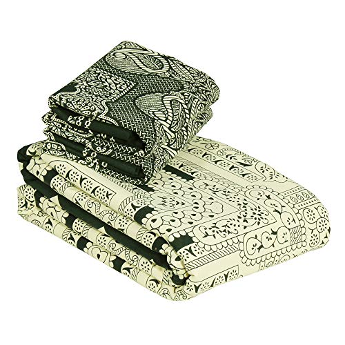 Image of Story@Home Pandora Collection 152 TC 100% Cotton Bedsheet for Double Bed with 2 Pillow Covers (90 X 108 Inch, Off White & Green)