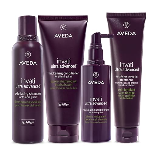 Aveda Invati Ultra Advanced Light 4-Step System | Exfoliating Shampoo, Thickening Conditioner, Revitalizing Scalp Serum, Fortifying Leave-In Hair Treatment | Reduces Hair Loss by 77%*