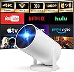 [Built-in Apps] Mini Projector with WIFI 6 and Bluetooth, 4K 1080P Support Portable Projector 180° Rotatable 130'' Screen Movie Projector Auto Keystone Compatible for Laptop, PC, Smartphone