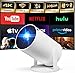 [Built-in Apps] Mini Projector with WIFI 6 and Bluetooth, 4K 1080P Support Portable Projector 180° Rotatable 130'' Screen Movie Projector Auto Keystone Compatible for Laptop, PC, Smartphone