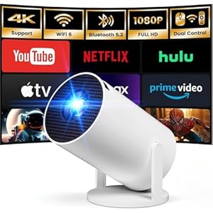 [Built-in Apps] Mini Projector with WIFI 6 and Bluetooth, 4K 1080P Support Portable Projector 180° Rotatable 130” Screen Movie Projector Auto Keystone Compatible for Laptop, PC, Smartphone