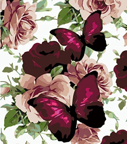 Kit broderie point de croix débutant motif fleur papillon canevas pré-imprimé 11CT 40x50cm